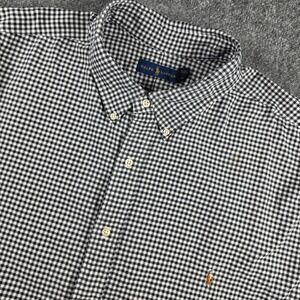 Ralph Lauren Button Down Shirt Mens 4XL Navy Blue Gingham‎ Long Sleeve Pony Logo